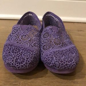 Toms crochet purple slip ons